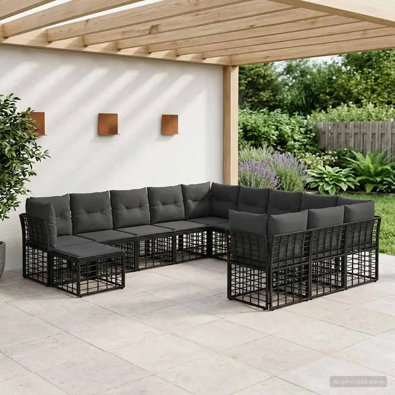 Conjunto de sofás de exterior 12 pcs Negro y Gris oscuro