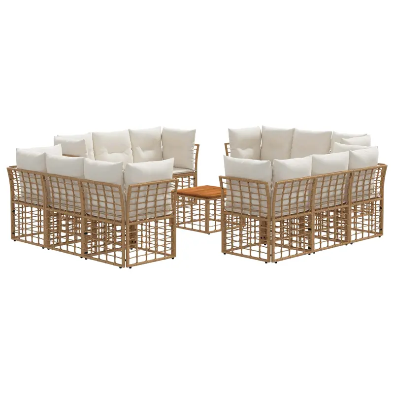 Conjunto de sofás de exterior 13 pcs Natural y Crema Poliéster