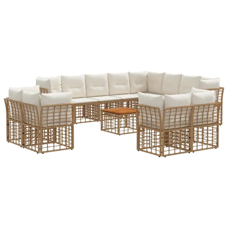Conjunto de sofás de exterior 13 pcs Natural y Crema Poliéster