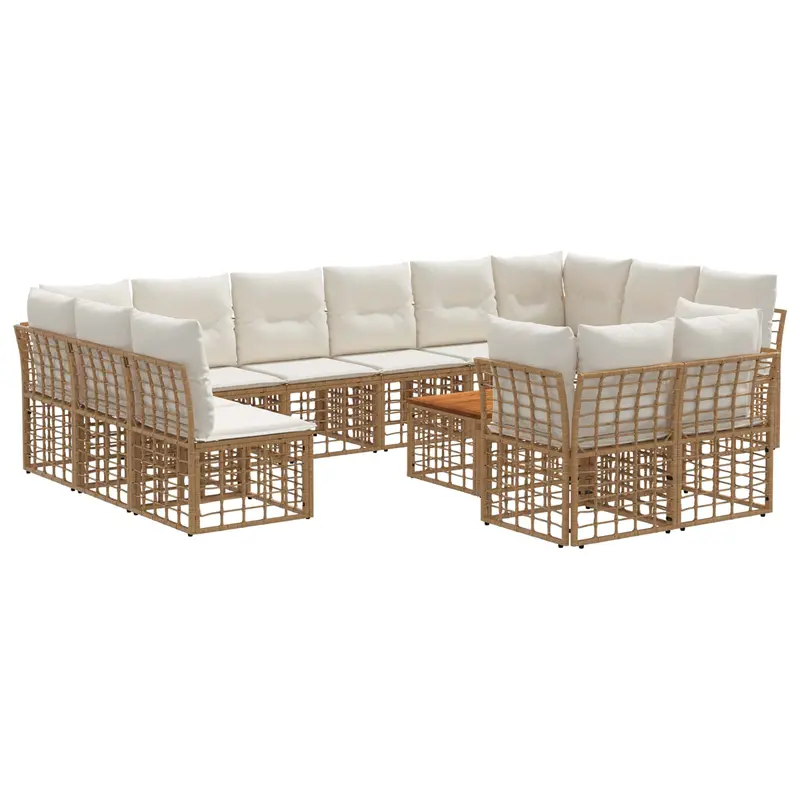 Conjunto de sofás de exterior 13 pcs Natural y Crema Poliéster