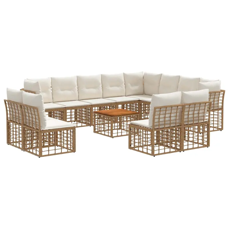 Conjunto de sofás de exterior 13 pcs Natural y Crema Poliéster