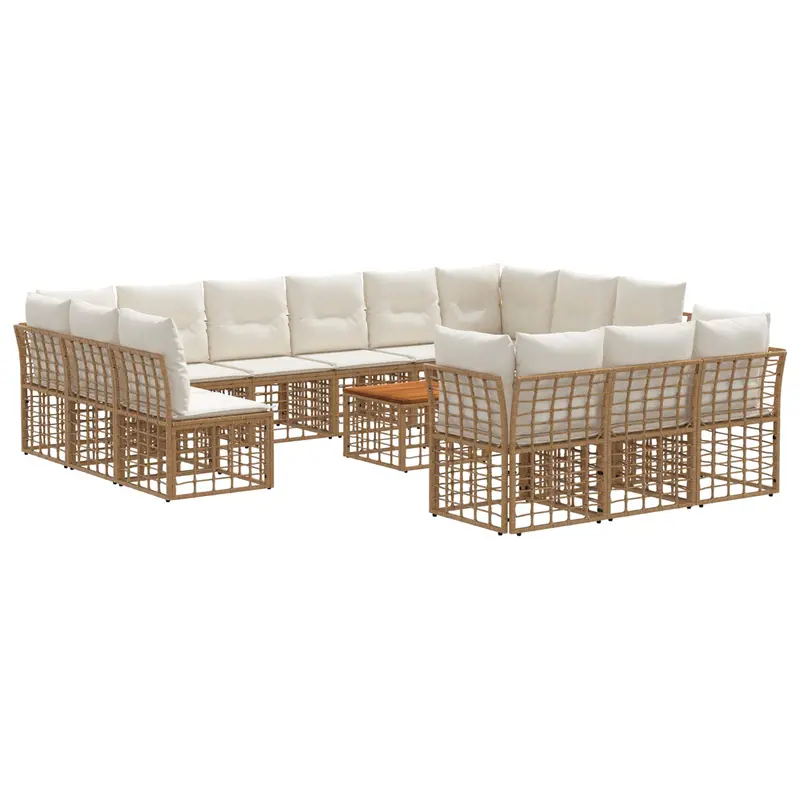 Conjunto de sofás de exterior 14 pcs Natural y Crema Poliéster