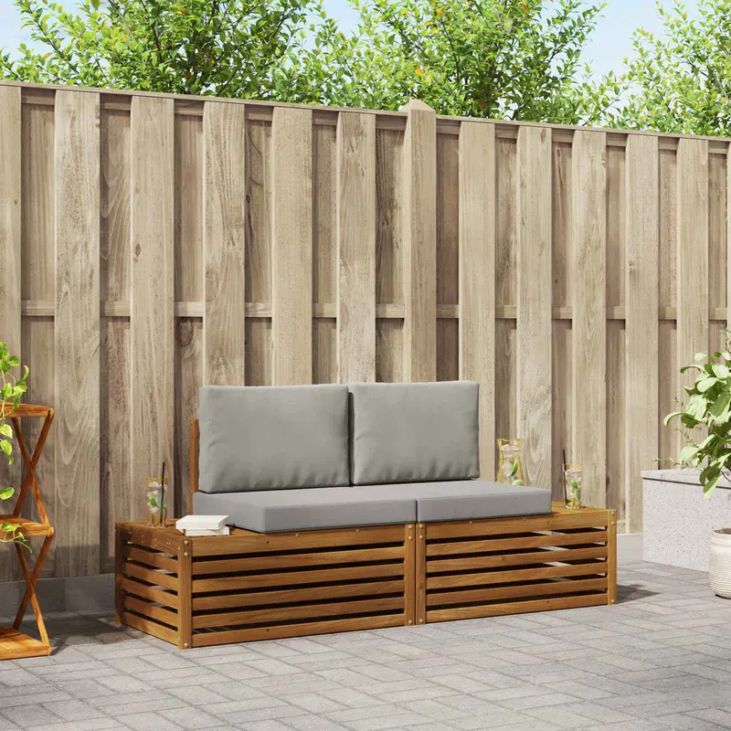 Conjunto de sofás de exterior 2 Pieza Gris Natural y Claro