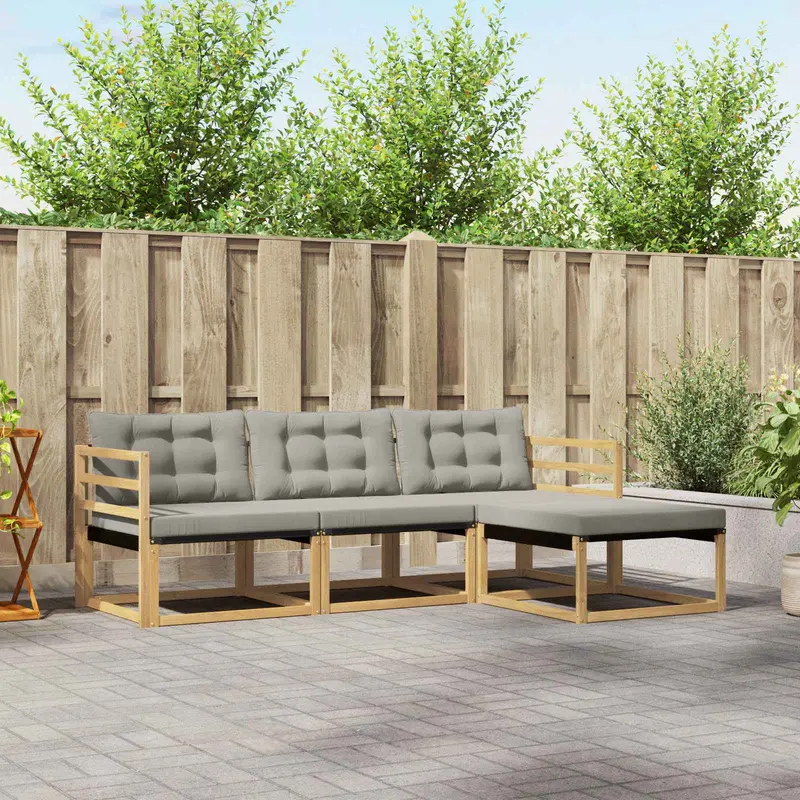 Conjunto de sofás de exterior 4 pcs Blanco y Gris Claro
