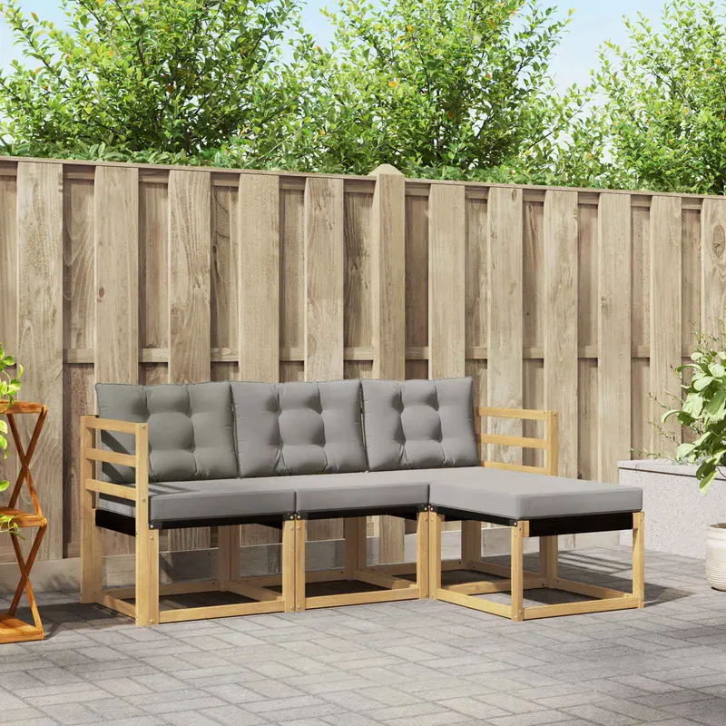 Conjunto de sofás de exterior 4 pcs Blanco y Gris Claro