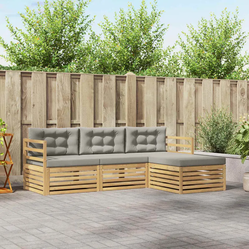 Conjunto de sofás de exterior 4 pcs Blanco y Gris Claro