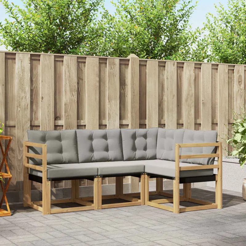 Conjunto de sofás de exterior 4 pcs Blanco y Gris Claro