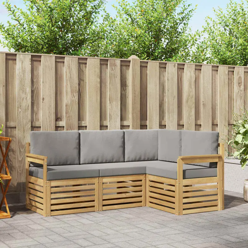Conjunto de sofás de exterior 4 pcs Blanco y Gris Claro
