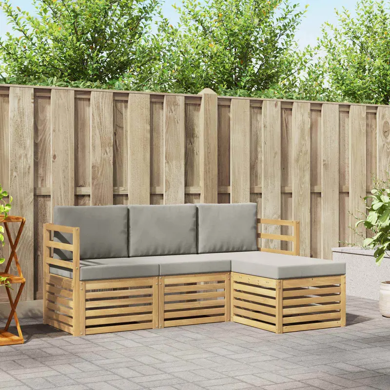 Conjunto de sofás de exterior 4 pcs Blanco y Gris Claro