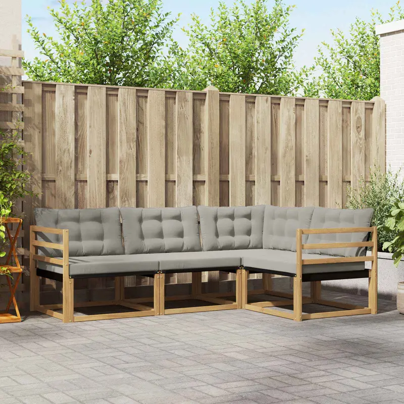 Conjunto de sofás de exterior 4 pcs Blanco y Gris Claro