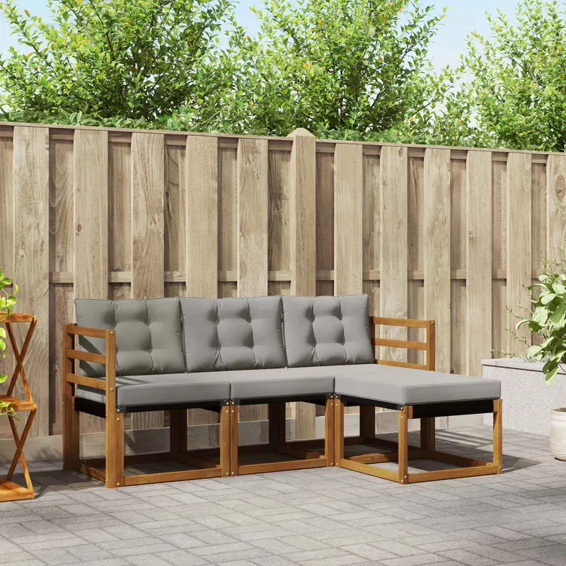 Conjunto de sofás de exterior 4 pcs Gris Natural y Claro