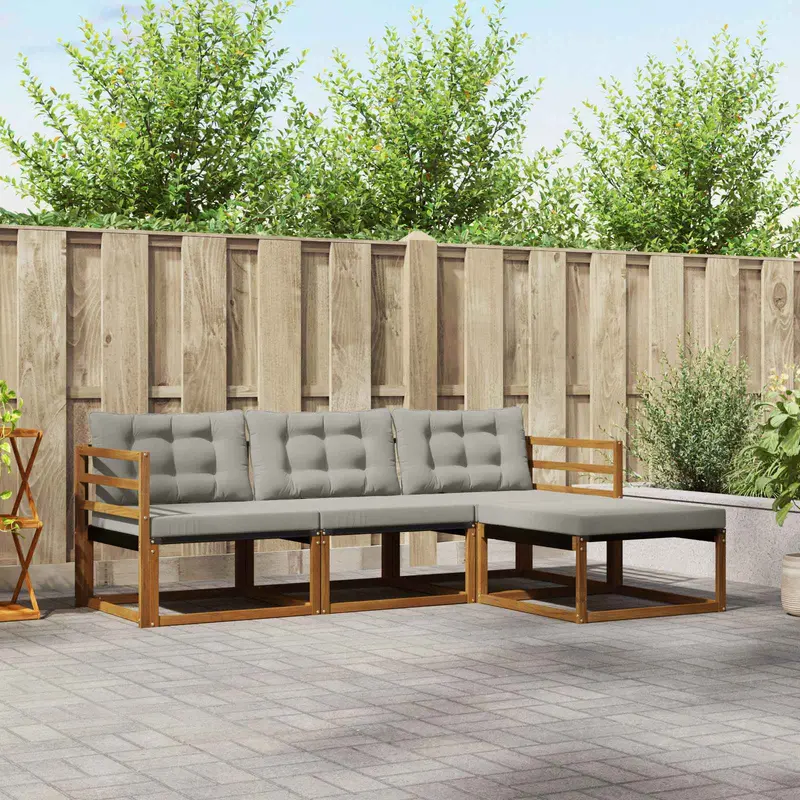 Conjunto de sofás de exterior 4 pcs Gris Natural y Claro