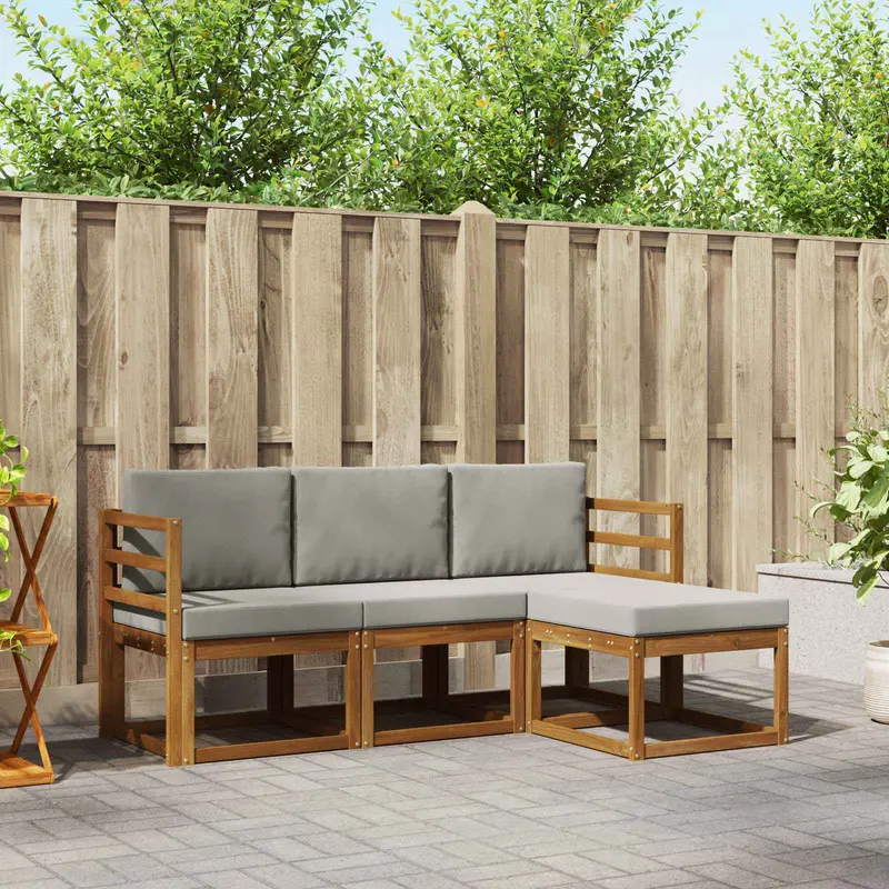 Conjunto de sofás de exterior 4 pcs Gris Natural y Claro
