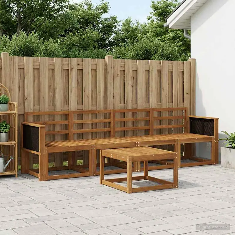 Conjunto de sofás de exterior 4 pcs Natural