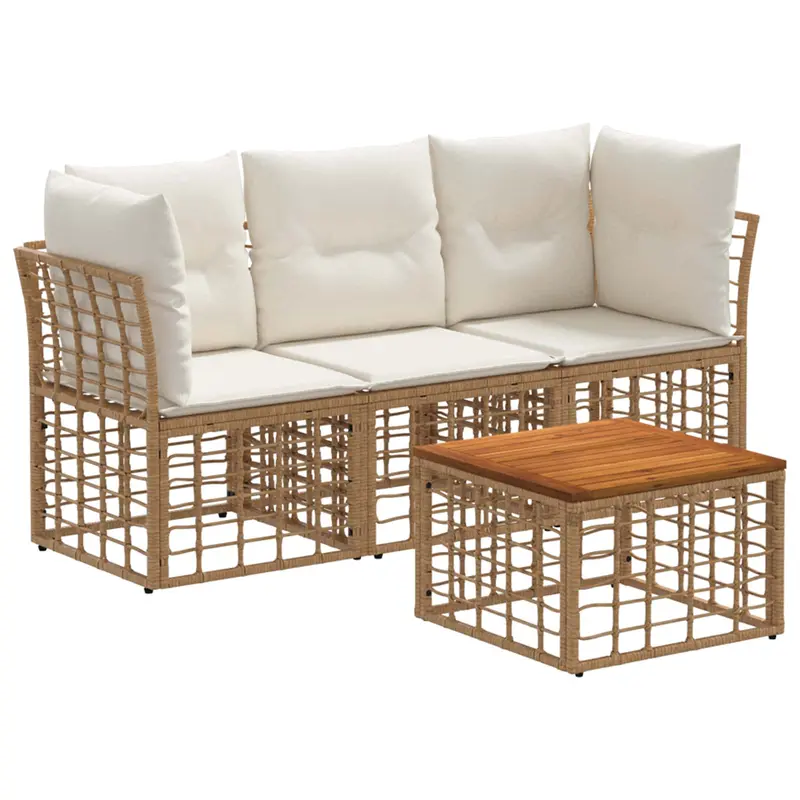 Conjunto de sofás de exterior 4 pcs Natural y Crema Poliéster