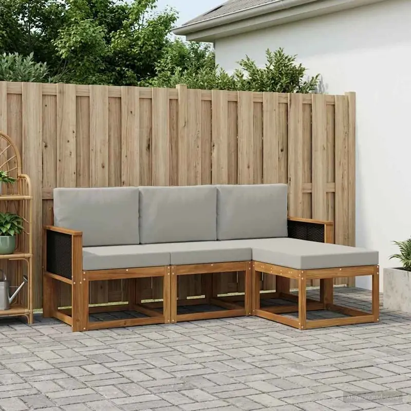 Conjunto de sofás de exterior 4 pcs Natural y Gris Claro