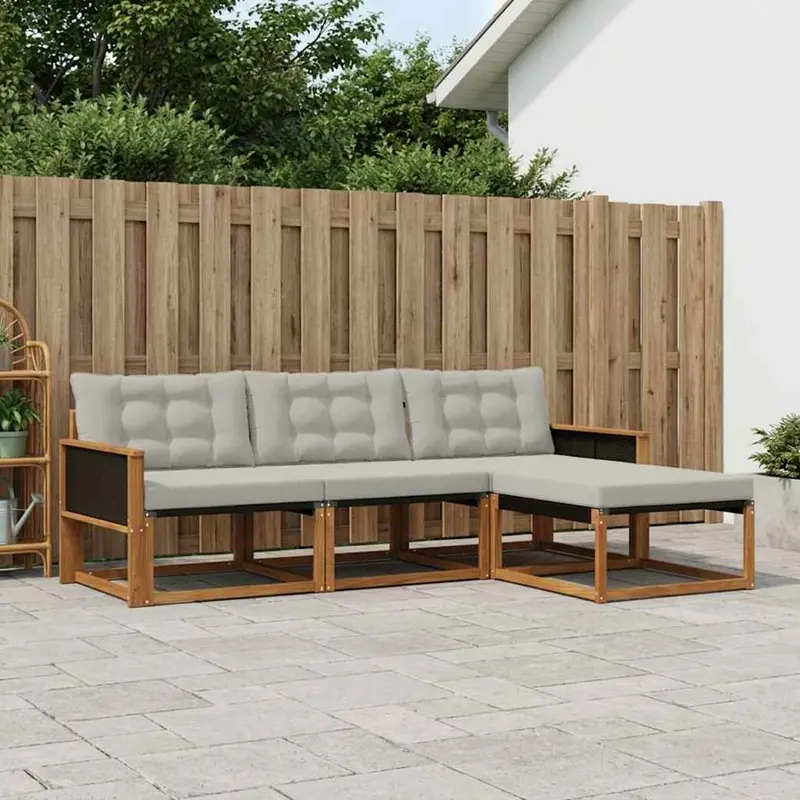 Conjunto de sofás de exterior 4 pcs Natural y Gris Claro