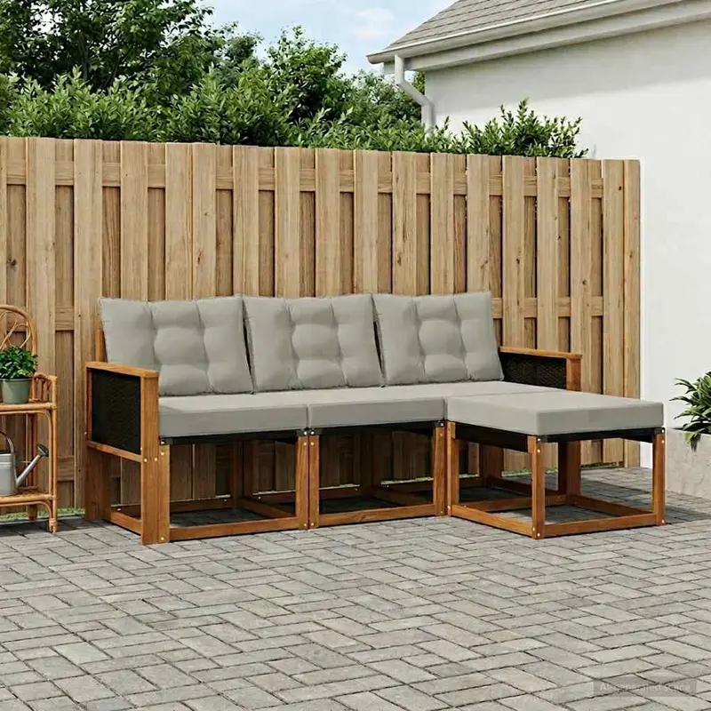 Conjunto de sofás de exterior 4 pcs Natural y Gris Claro