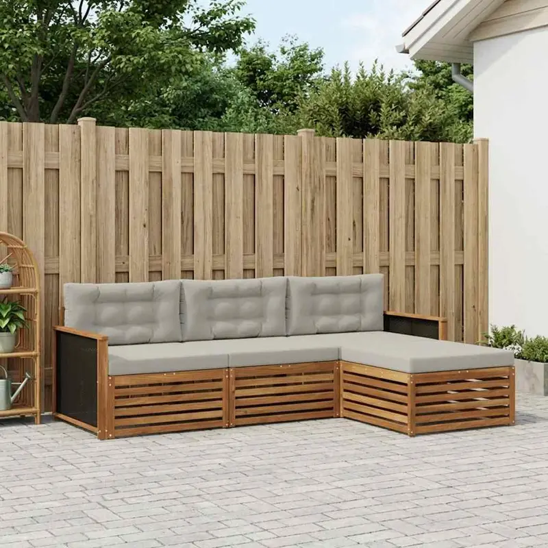 Conjunto de sofás de exterior 4 pcs Natural y Gris Claro