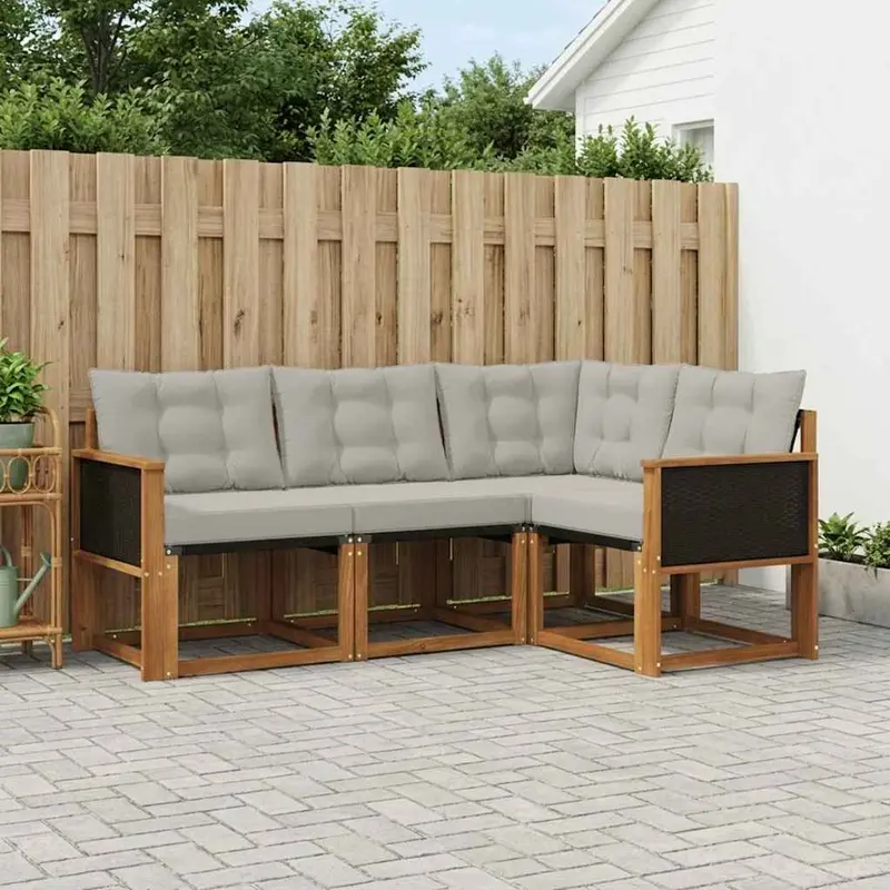 Conjunto de sofás de exterior 4 pcs Natural y Gris Claro
