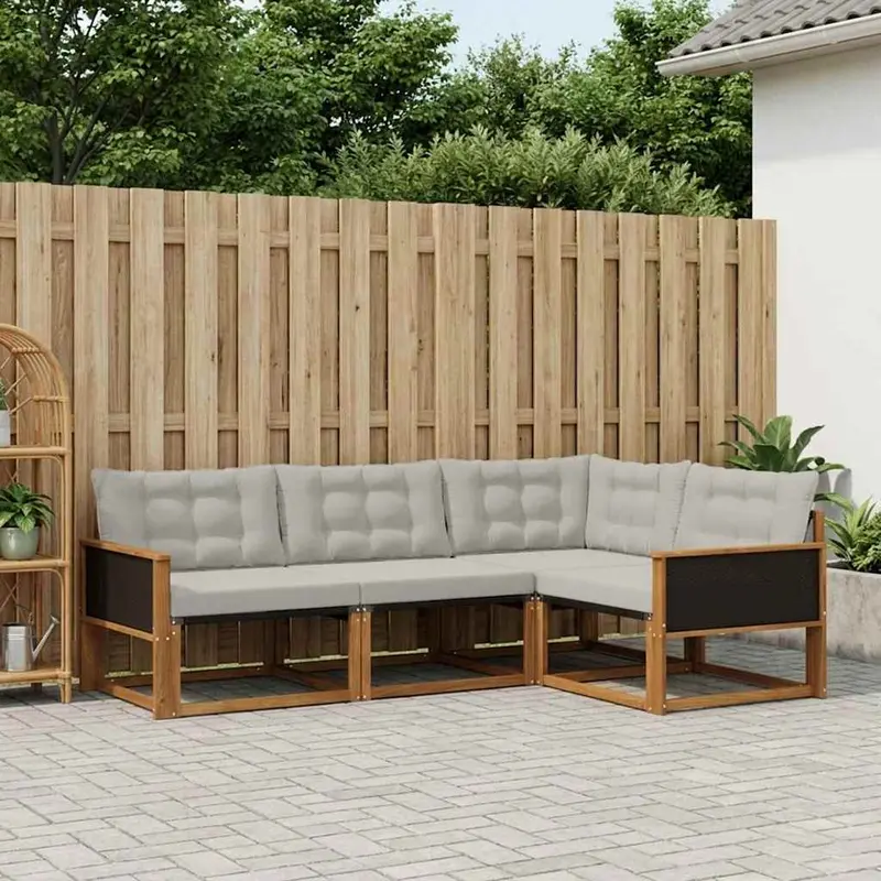 Conjunto de sofás de exterior 4 pcs Natural y Gris Claro