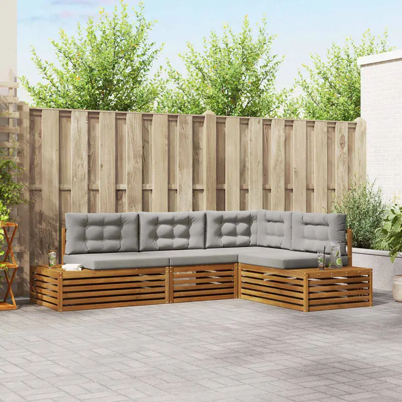 Conjunto de sofás de exterior 4 Pieza Gris Natural y Claro