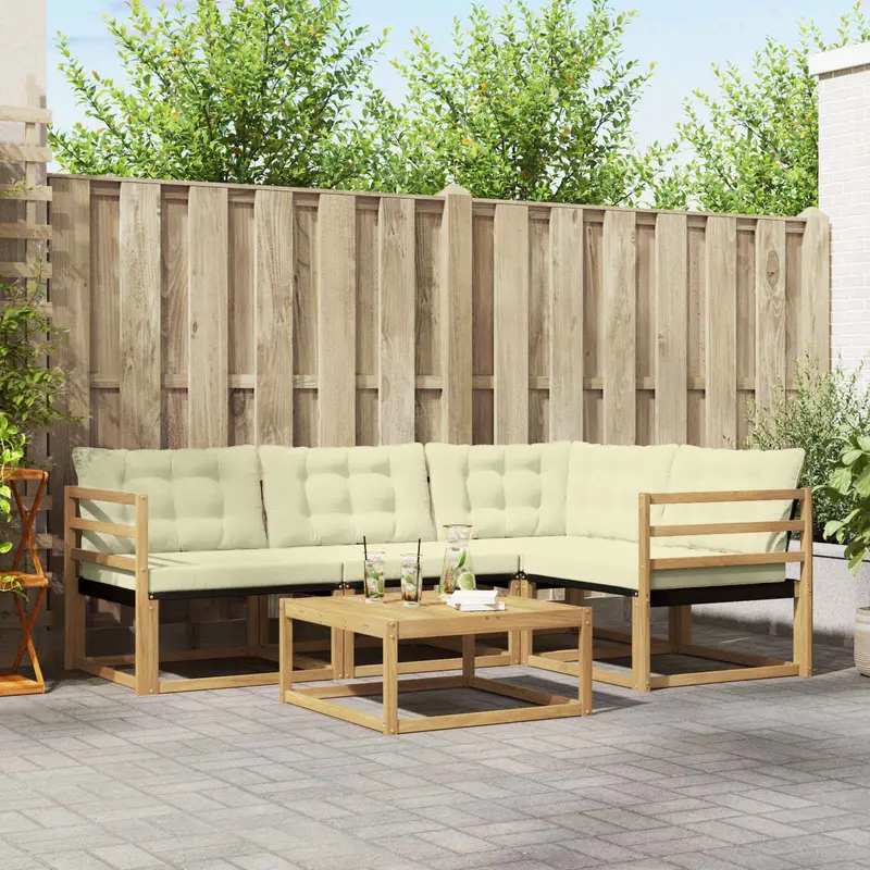 Conjunto de sofás de exterior 5 pcs Blanco y Crema