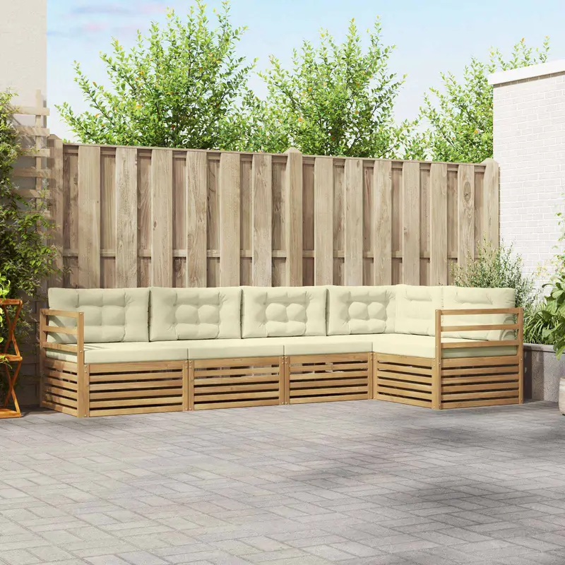 Conjunto de sofás de exterior 5 pcs Blanco y Crema Poliéster