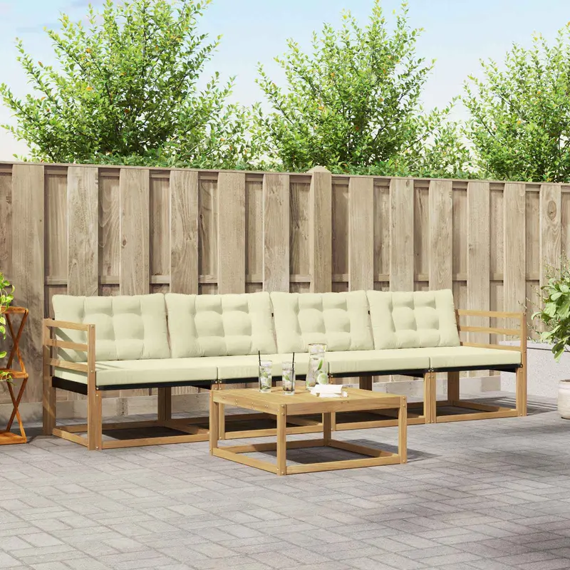 Conjunto de sofás de exterior 5 pcs Blanco y Crema