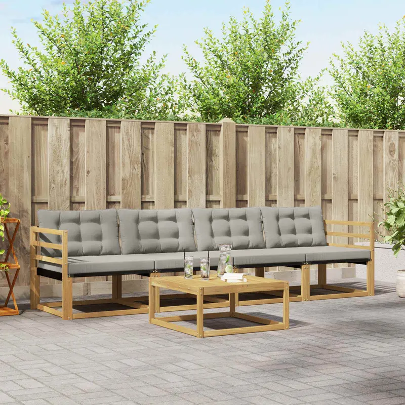 Conjunto de sofás de exterior 5 pcs Blanco y Gris Claro