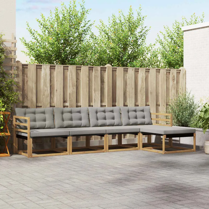 Conjunto de sofás de exterior 5 pcs Blanco y Gris Claro
