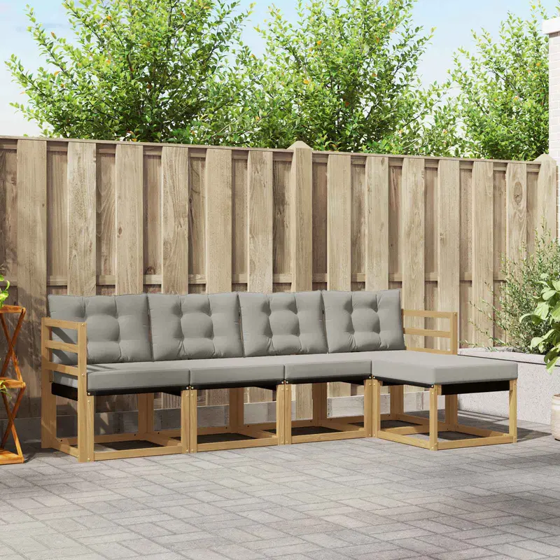 Conjunto de sofás de exterior 5 pcs Blanco y Gris Claro