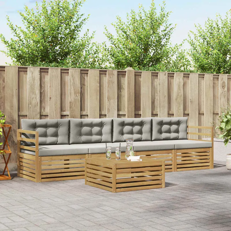 Conjunto de sofás de exterior 5 pcs Blanco y Gris Claro