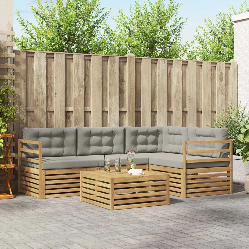 Conjunto de sofás de exterior 5 pcs Blanco y Gris Claro