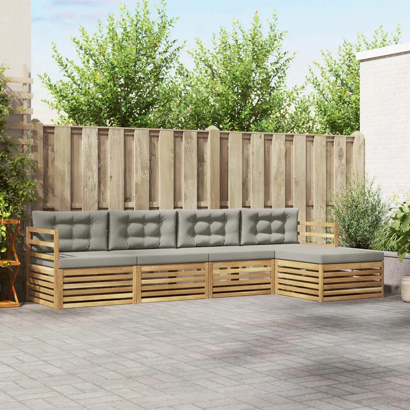 Conjunto de sofás de exterior 5 pcs Blanco y Gris Claro