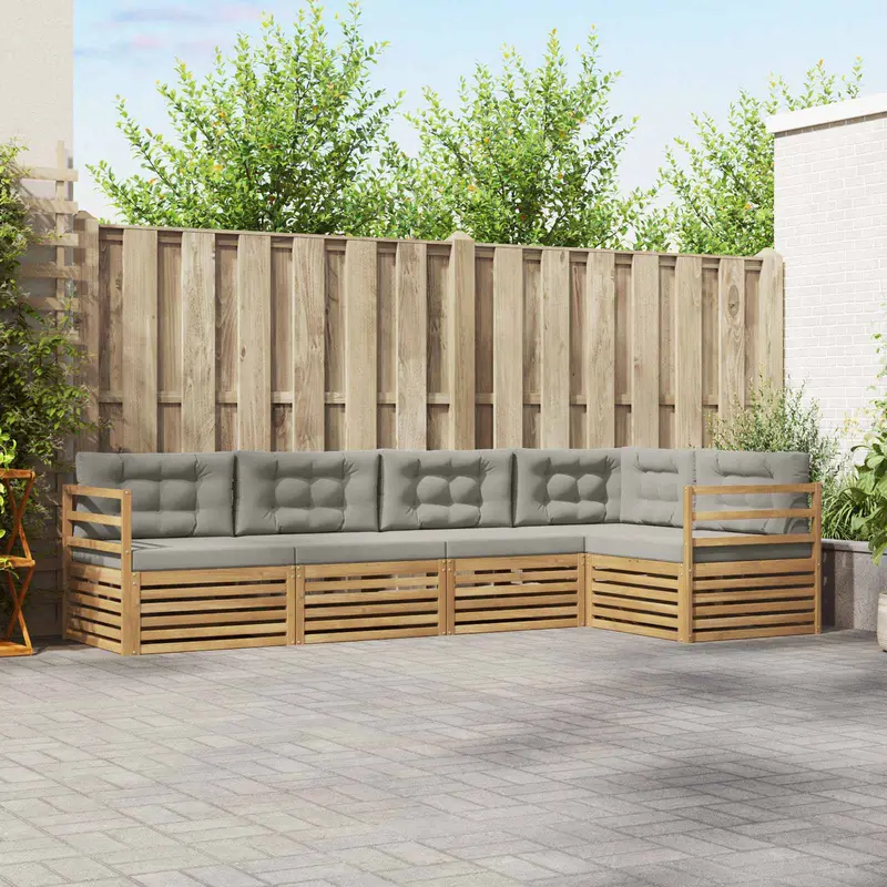 Conjunto de sofás de exterior 5 pcs Blanco y Gris Claro
