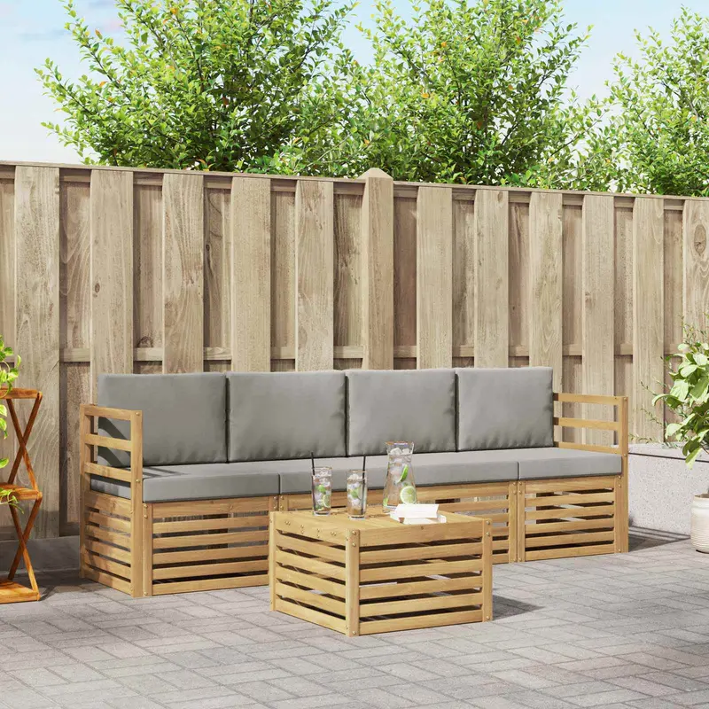 Conjunto de sofás de exterior 5 pcs Blanco y Gris Claro