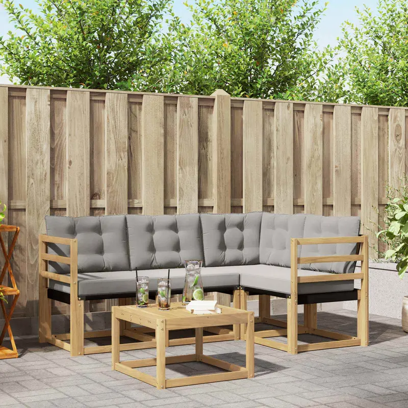 Conjunto de sofás de exterior 5 pcs Blanco y Gris Claro