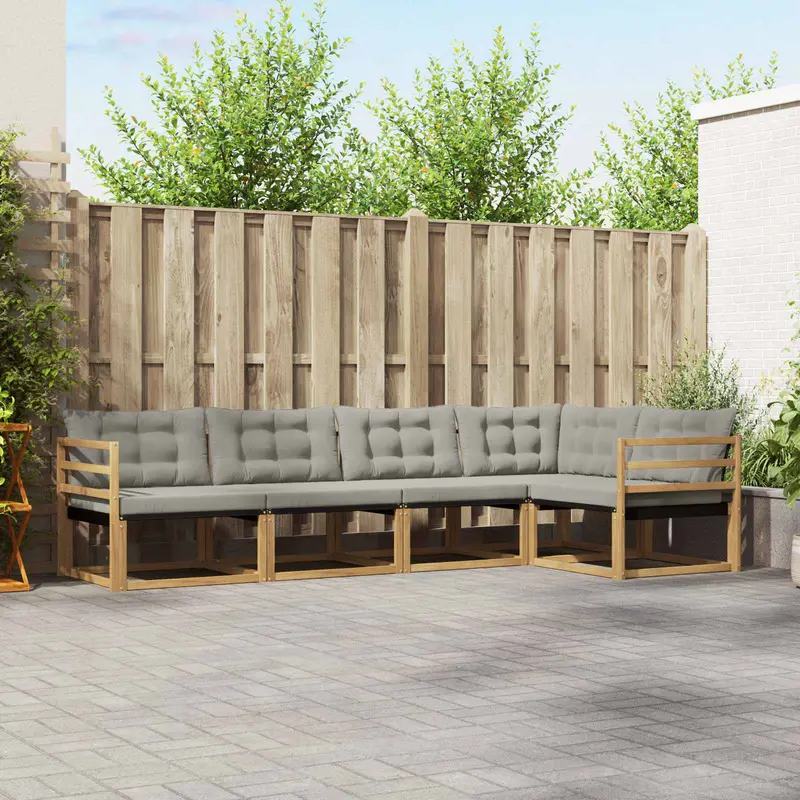 Conjunto de sofás de exterior 5 pcs Blanco y Gris Claro