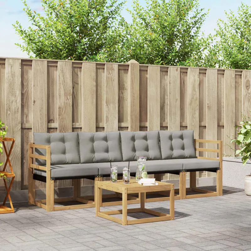 Conjunto de sofás de exterior 5 pcs Blanco y Gris Claro