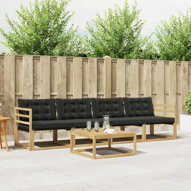 Conjunto de sofás de exterior 5 pcs Blanco y Negro