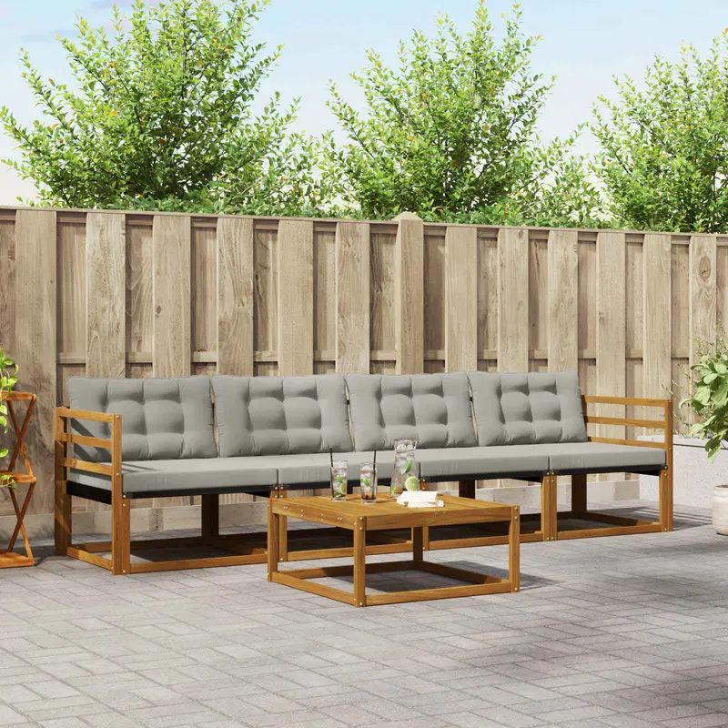 Conjunto de sofás de exterior 5 pcs Gris Natural y Claro