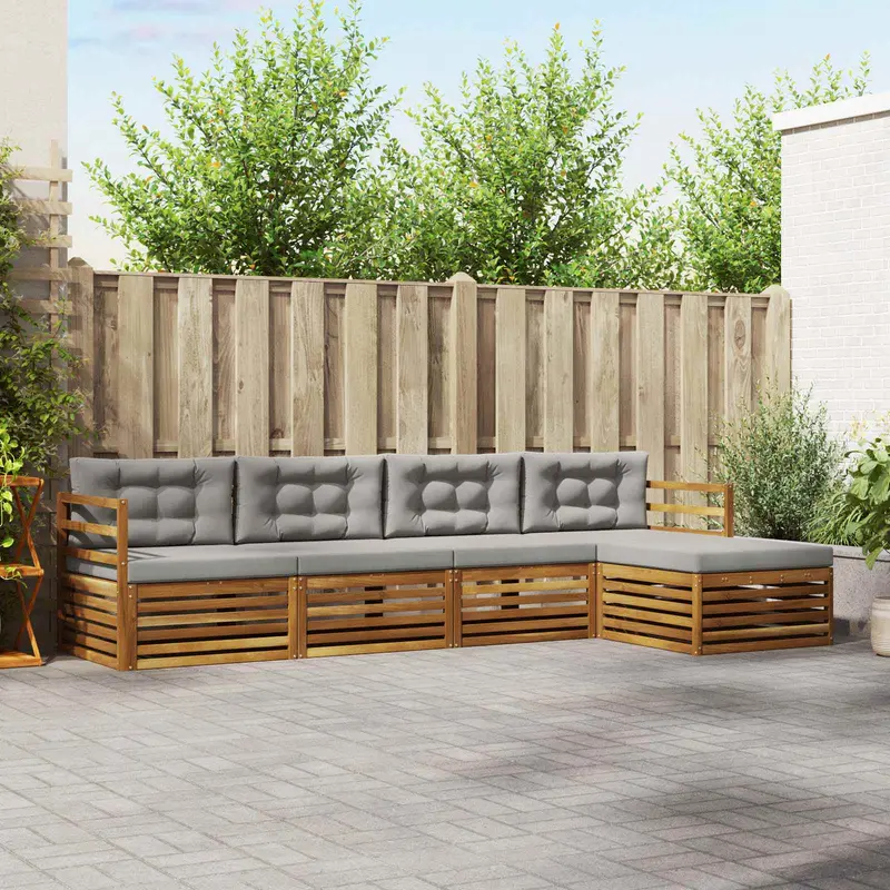 Conjunto de sofás de exterior 5 pcs Gris Natural y Claro