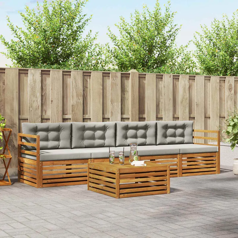 Conjunto de sofás de exterior 5 pcs Gris Natural y Claro
