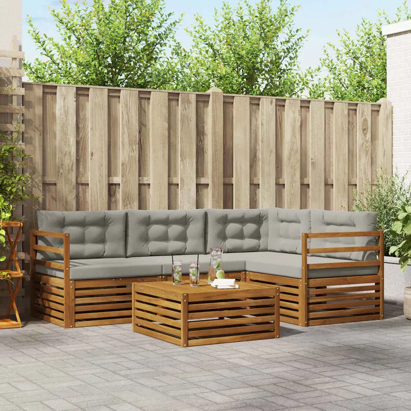 Conjunto de sofás de exterior 5 pcs Gris Natural y Claro