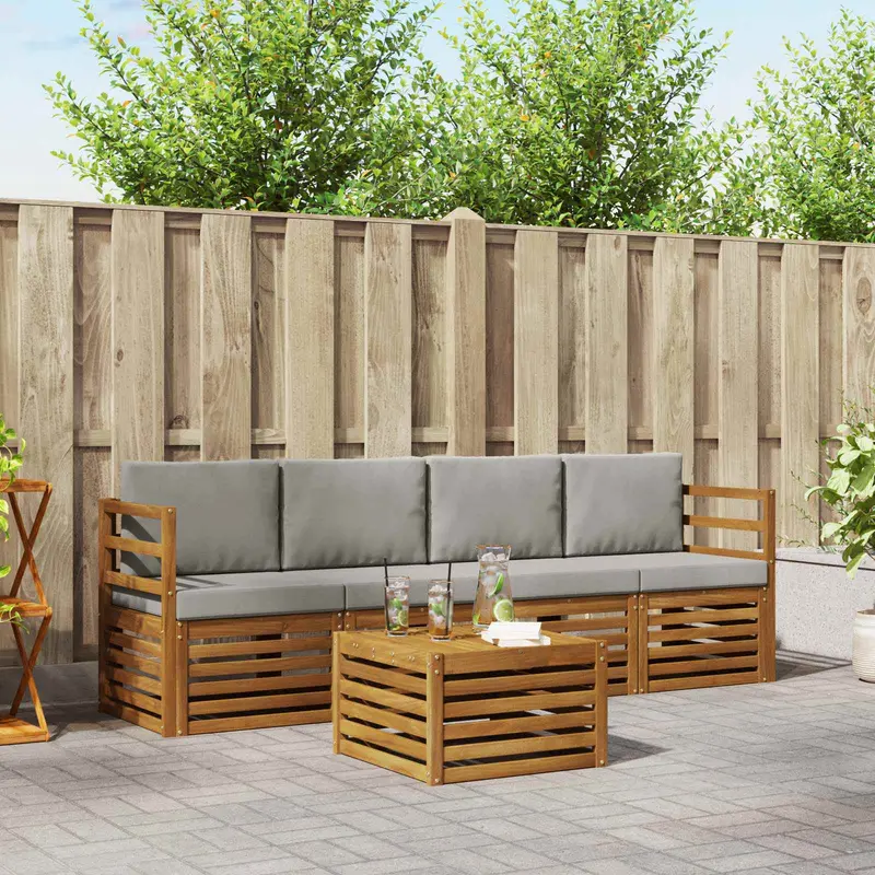 Conjunto de sofás de exterior 5 pcs Gris Natural y Claro