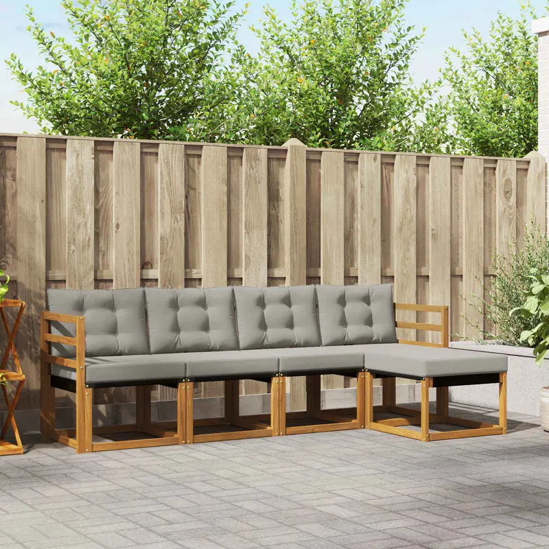 Conjunto de sofás de exterior 5 pcs Gris Natural y Claro