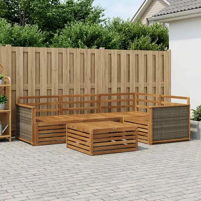 Conjunto de sofás de exterior 5 pcs Natural