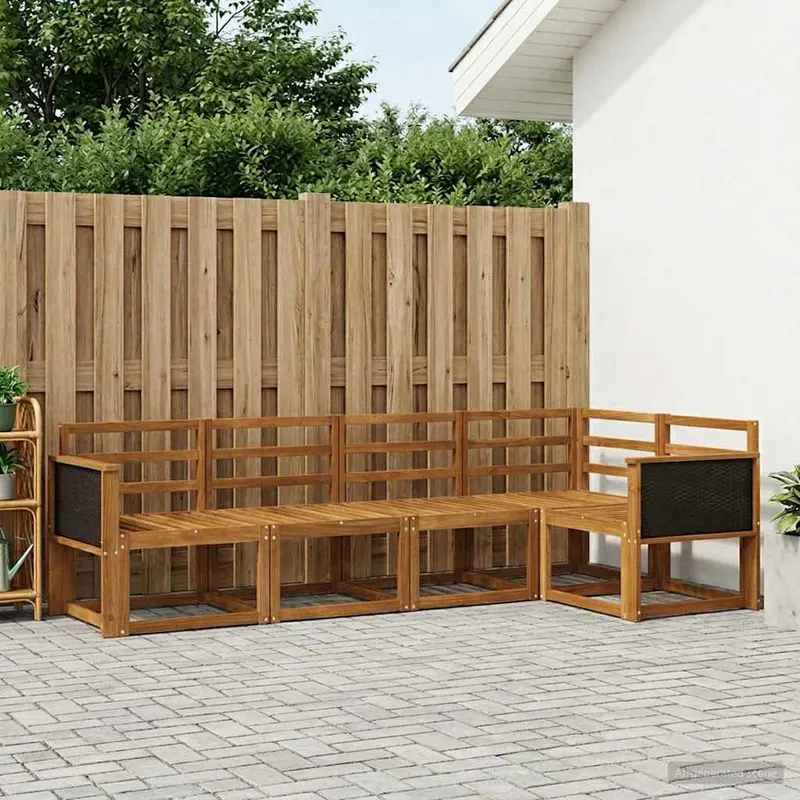 Conjunto de sofás de exterior 5 pcs Natural