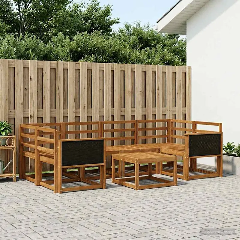 Conjunto de sofás de exterior 5 pcs Natural